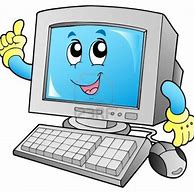 Animowany komputer z uśmiechem i rękami